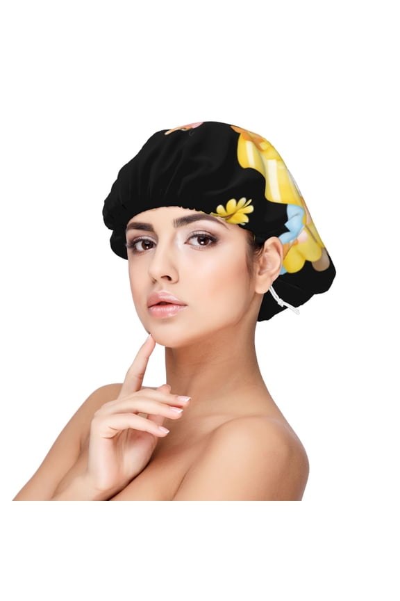 Bee Happy Sunflower Gnomes Pattern Silk Satin Hair Bonnet for Sleeping, Adjustable Sleep Cap Turban for Women , Curly Straight Hair Long Large Braid