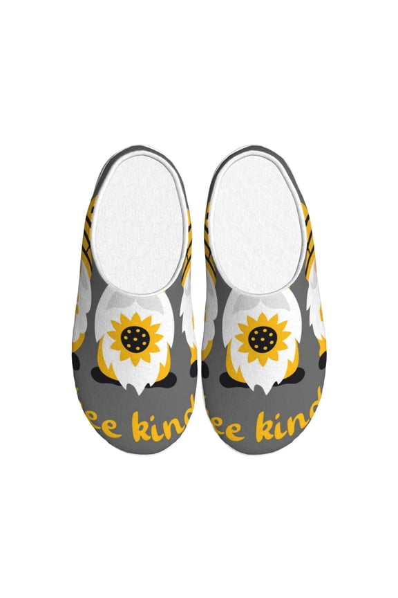 Bee Kind Print Women's Men's Cotton Knit Slippers Lightweight Memory Foam Indoor House Shoes with Anti-Skid Sole-40/41