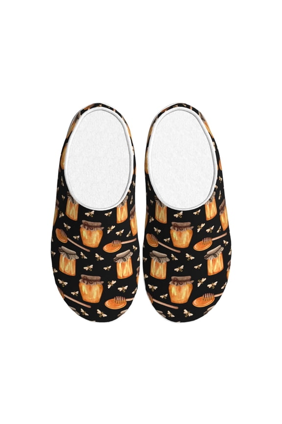 Bee and Honey Print Women's Men's Cotton Knit Slippers Lightweight Memory Foam Indoor House Shoes with Anti-Skid Sole-46/47