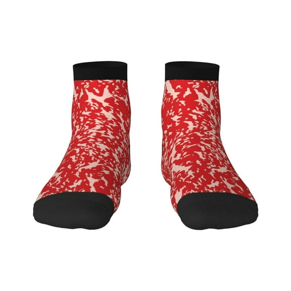 Rateoe Beef Pattern Quarter Crew Socks,Toe Seamed Ankle Socks,Cotton Cushioned Breathable Athletic Crew Sports Socks