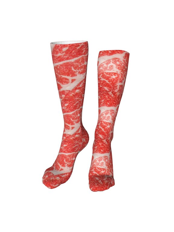 Beef Steaks print Women's Men's Novelty 20in Crew Socks Cotton Socks Knee High Socks for Walking,Running,Nurses,Pregnancy-One Size