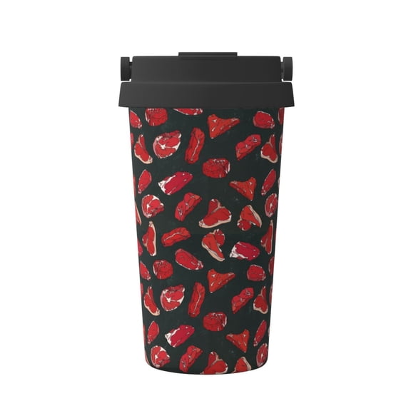 Rateoe Beef3 Pattern Travel Coffee Mug Tumbler with Flip Lid | Reusable Insulated Stainless Steel Cold Brew Iced Coffee Cup Thermos