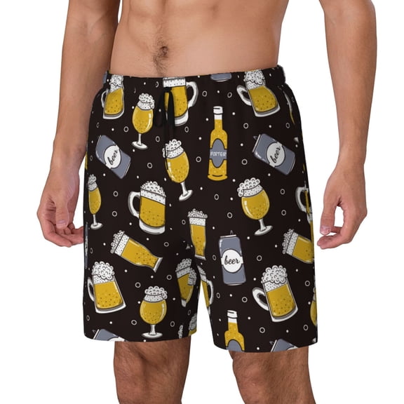 Rateoe Beer In A Bottle Pattern Men’s Swim Shorts with Compression Liner – Double-Layered Quick-Dry Swimwear, Comfortable & Stretchy Beach Shorts-3X-Large