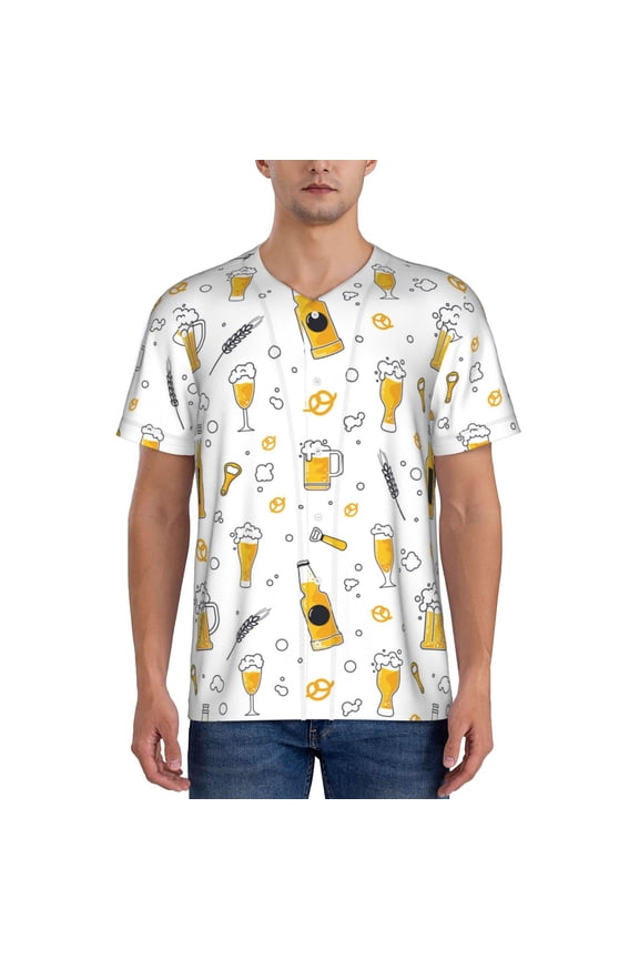 Beer Pattern Men’s Baseball Short Sleeve Polo Shirt, Midweight Men's Shirt Golf Shirt Polo Shirts Quick Dry Short-X-Large