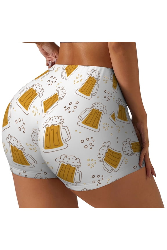 Beer Printed Power Workout Shorts for Women Tummy Control Squat Proof Ribbed Thick Seamless Scrunch Active Short-XX-Large