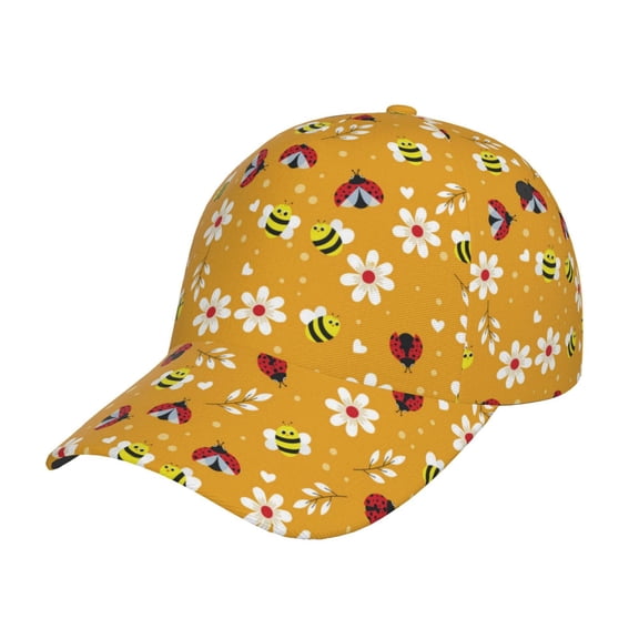 Rateoe Bees And Ladybug Pattern Baseball Cap Outdoor Cap Mountain Dad Hat - Unstructured Soft Cotton Cap-Adjustable UV Protection Cap