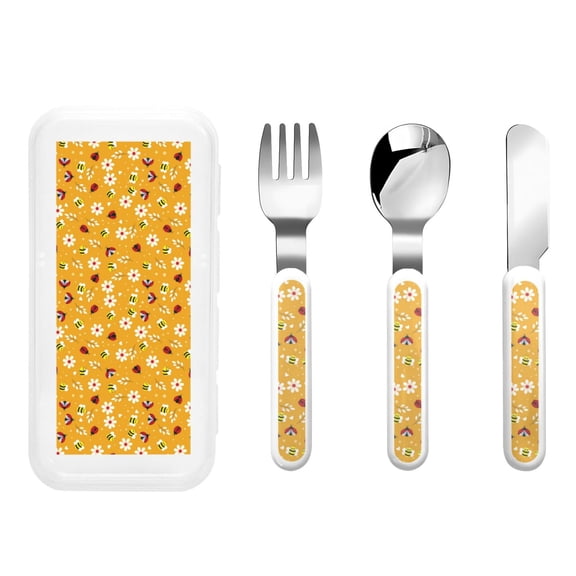 Rateoe Bees And Ladybug for Stainless Steel Kids Silverware Set - Child and Toddler Safe Flatware - Children's Knife, Fork And Spoon Set