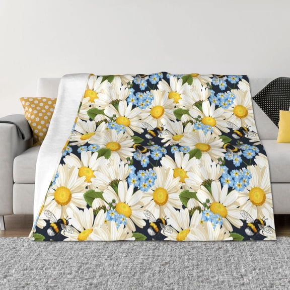 Rateoe Bees Collecting Nectar Pattern Flannel Throw Blanket, Ultra-soft Blanket for Bed, Couch, Car, Hypoallergenic Anti-pilling blanket-40"x30"(Horizontal)