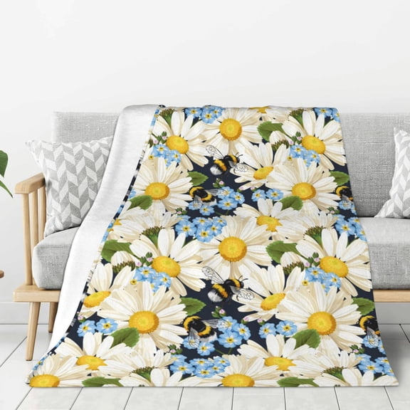 Rateoe Bees Collecting Nectar Pattern Flannel Throw Blanket, Ultra-soft Blanket for Bed, Couch, Car, Hypoallergenic Anti-pilling blanket-40"x30"(Vertical)