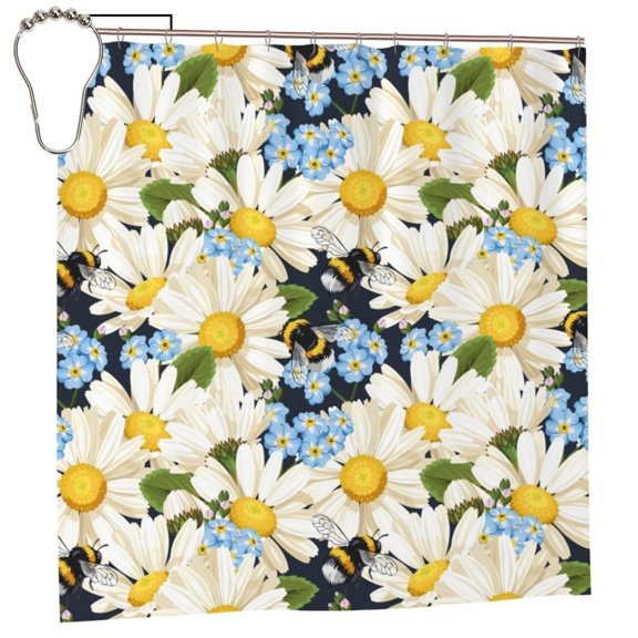 Rateoe Bees Collecting Nectar Shower Curtain - Fancy Bathroom Shower Curtain Sets - Waterproof Shower Curtain with Hooks with 12 Plastic Hooks 72x72 Inches