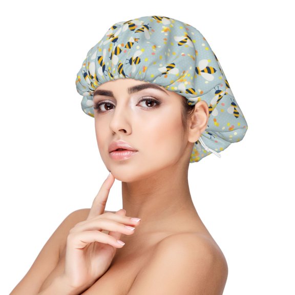 Rateoe Bees Pattern Silk Satin Hair Bonnet for Sleeping, Adjustable Sleep Cap Turban for Women , Curly Straight Hair Long Large Braid