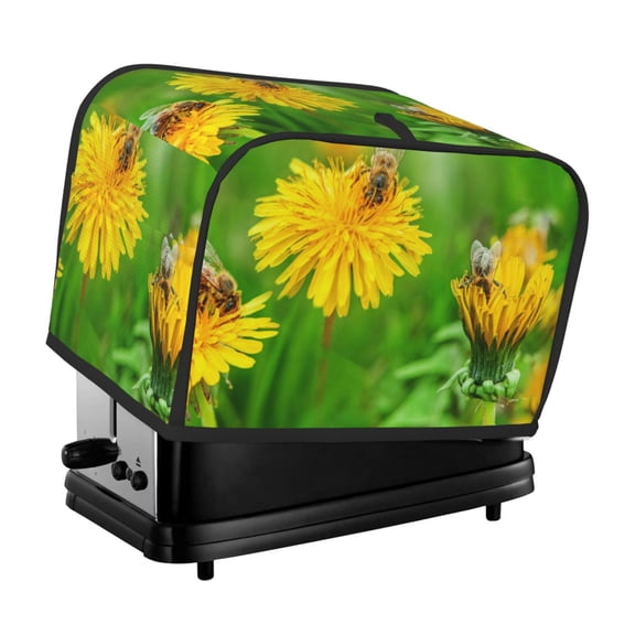 Rateoe Bees Pollinates A Yellow Dandelion Pattern Toaster Covers 2 Slice Wide Slot,Bread Machine Cover,Bread Dust Cover & Fingerprint Protection,Appliance Covers