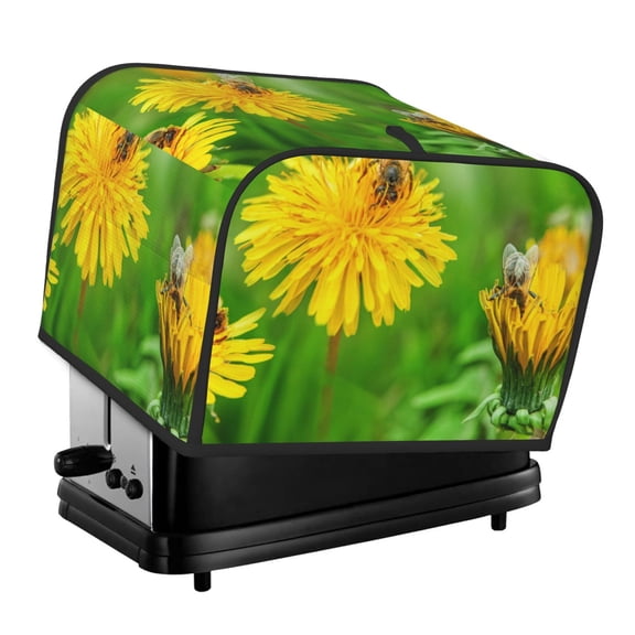 Rateoe Bees Pollinates A Yellow Dandelion Pattern Toaster Covers 4 Slice Wide Slot,Bread Machine Cover,Bread Dust Cover & Fingerprint Protection,Appliance Covers