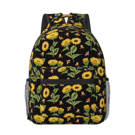 Rateoe Bees and Sunflowers Pattern Durable Student Backpack Laptop Bag- Ergonomic Design, Waterproof Twill Fabric - Ideal for School, Travel, and Outdoor Activities