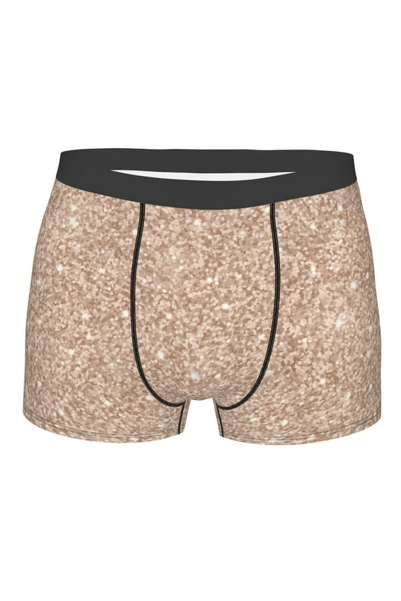Beige Sparkling Glitter Mens Boxer Briefs Poly Spandex Performance Boxer Briefs Underwear Hem Boxer Briefs - Large