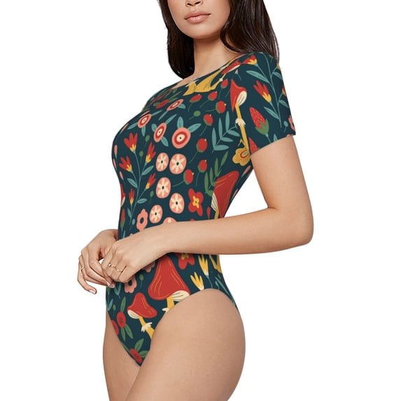 Rateoe Berries and Flowers Printed Women Rash Guard Short Sleeve,Tummy control Swimsuit Surfing Swimsuit Bathing Suit Short-sleeved Onesie UPF 50+