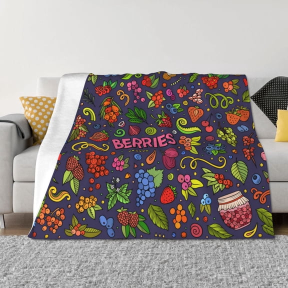 Rateoe Berry Fruits Pattern Flannel Throw Blanket, Ultra-soft Blanket for Bed, Couch, Car, Hypoallergenic Anti-pilling blanket-