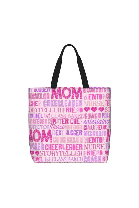 Best Mom ever Print Lightweight Tote Bag for Women, Water-Resistant Shoulder Bag with Zipper, Spacious Casual Handbag for Work, School, Shopping