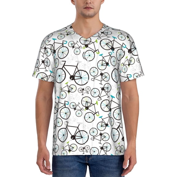 Rateoe Bicycle Pattern Men’s Baseball Short Sleeve Polo Shirt, Midweight Men's Shirt Golf Shirt Polo Shirts Quick Dry Short-Large