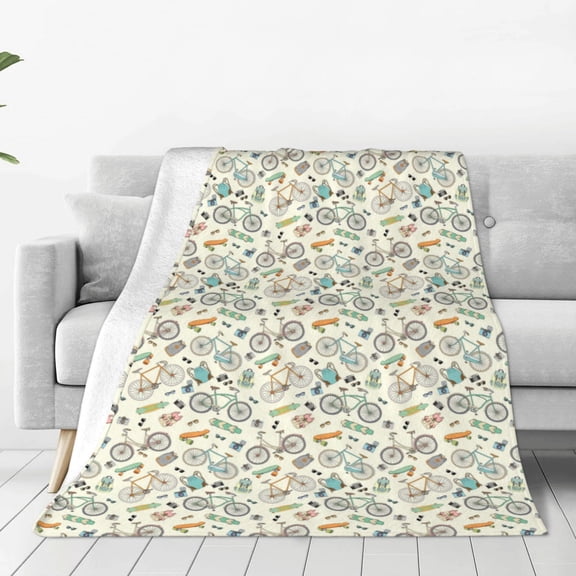 Rateoe Bicycles And Boards Print Fuzzy Fleece Throw Blanket Extra Large,Super Soft,Fluffy and Warm Blankets for Couch,Bed,All Season Use (40"x30")