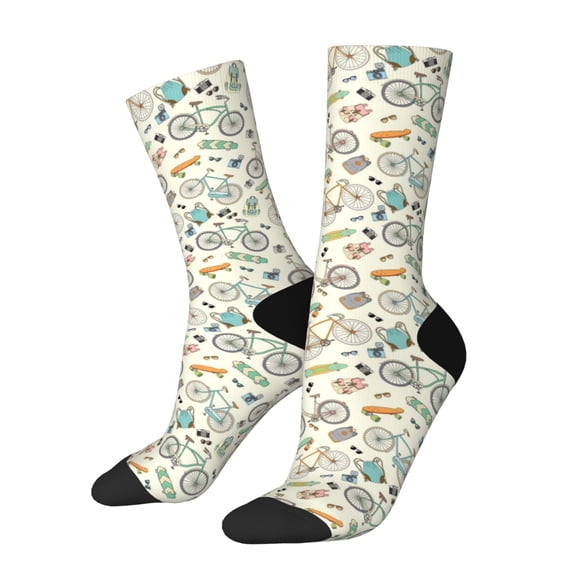 Rateoe Bicycles And Boards for Women Casual Calf Socks - Cute Crew Socks - Thin Soft Above Ankle Socks Size 5-11