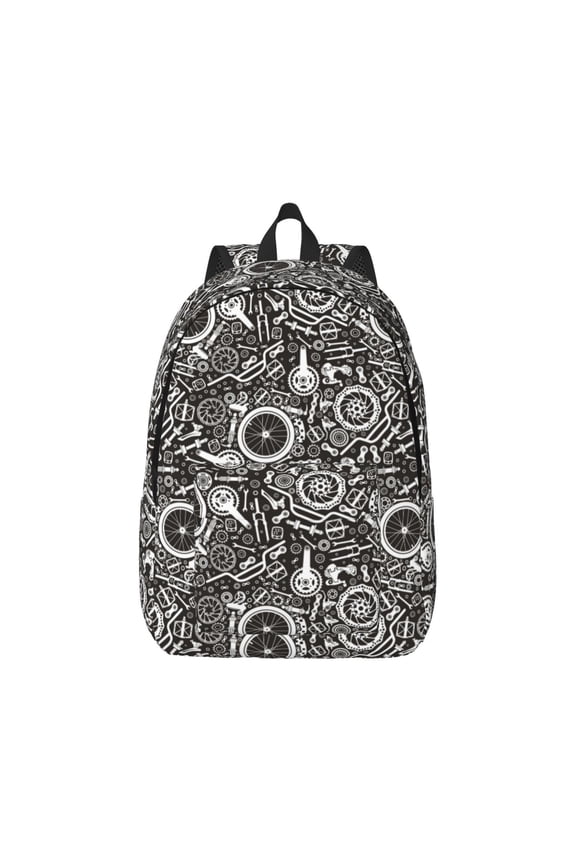 Bicycles Parts Pattern Canvas College Laptop Backpack,Travel Daypack,Durable Rucksack Travel Notebook Bag School Backpack Book Bag for Men Women-Small