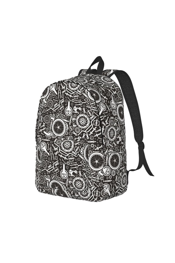 Bicycles Parts Pattern Durable Canvas Backpack for Men & Women – Stylish & Lightweight – Adjustable Straps, Multiple Pockets – Fits 15-17 Inch LaptopsSmall
