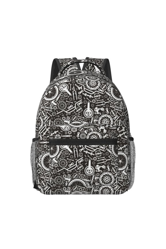 Bicycles Parts Pattern Durable Student Backpack Laptop Bag- Ergonomic Design, Waterproof Twill Fabric - Ideal for School, Travel, and Outdoor Activities