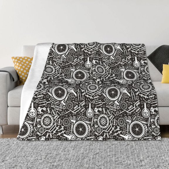 Rateoe Bicycles Parts Pattern Flannel Throw Blanket, Ultra-soft Blanket for Bed, Couch, Car, Hypoallergenic Anti-pilling blanket-40"x30"(Horizontal)