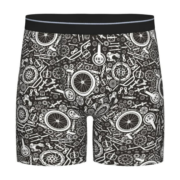Rateoe Bicycles Parts Print Men’s Underwear Boxer Briefs Soft Comfortable Underwear Boxer Briefs, Long Leg Briefs,Anti-chafing Boxer Briefs