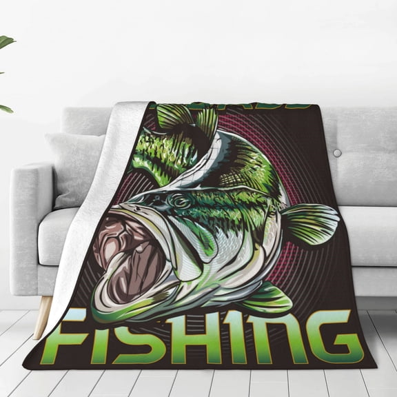 Rateoe Big Bass Fish Print Fuzzy Fleece Throw Blanket Extra Large,Super Soft,Fluffy and Warm Blankets for Couch,Bed,All Season Use-
