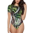 thumbnail image 1 of Rateoe Big Bass Fish Printed Women Rash Guard Short Sleeve,Tummy control Swimsuit Surfing Swimsuit Bathing Suit Short-sleeved Onesie UPF 50+-Large, 1 of 7