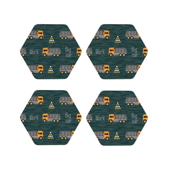 Rateoe Big Machine Drawing Drink Coasters Set of 4 Leather Coasters Spill Protection for Table Desk,Durable and Non Slip Leather Coaster ,4 Inches Drink Mats-Hexagon