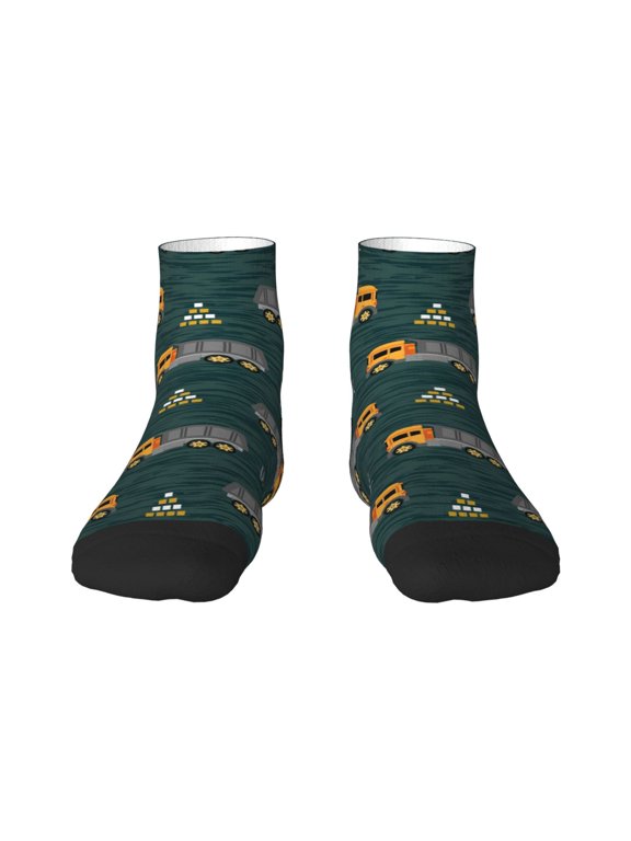 Big Machine Pattern Quarter Crew Socks,Toe Seamed Ankle Socks,Cotton Cushioned Breathable Athletic Crew Sports Socks