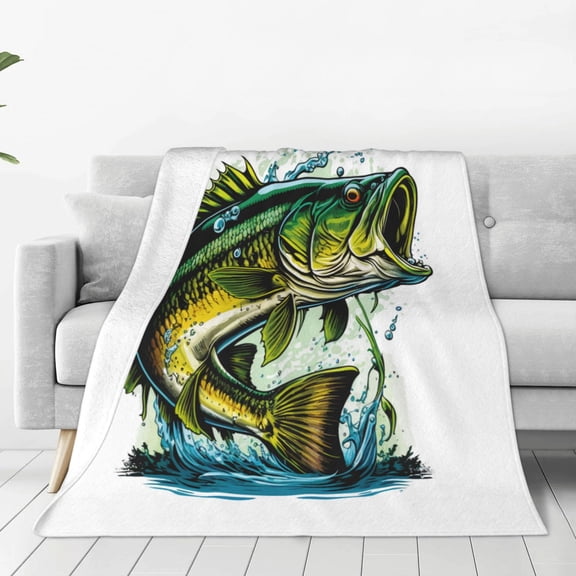 Rateoe Big bass fish Print Fuzzy Fleece Throw Blanket Extra Large,Super Soft,Fluffy and Warm Blankets for Couch,Bed,All Season Use-