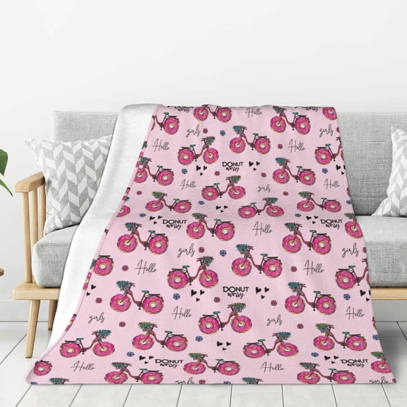 Rateoe Bike with Donut Wheels Pattern Flannel Throw Blanket, Ultra-soft Blanket for Bed, Couch, Car, Hypoallergenic Anti-pilling blanket-40"x30"(Vertical)