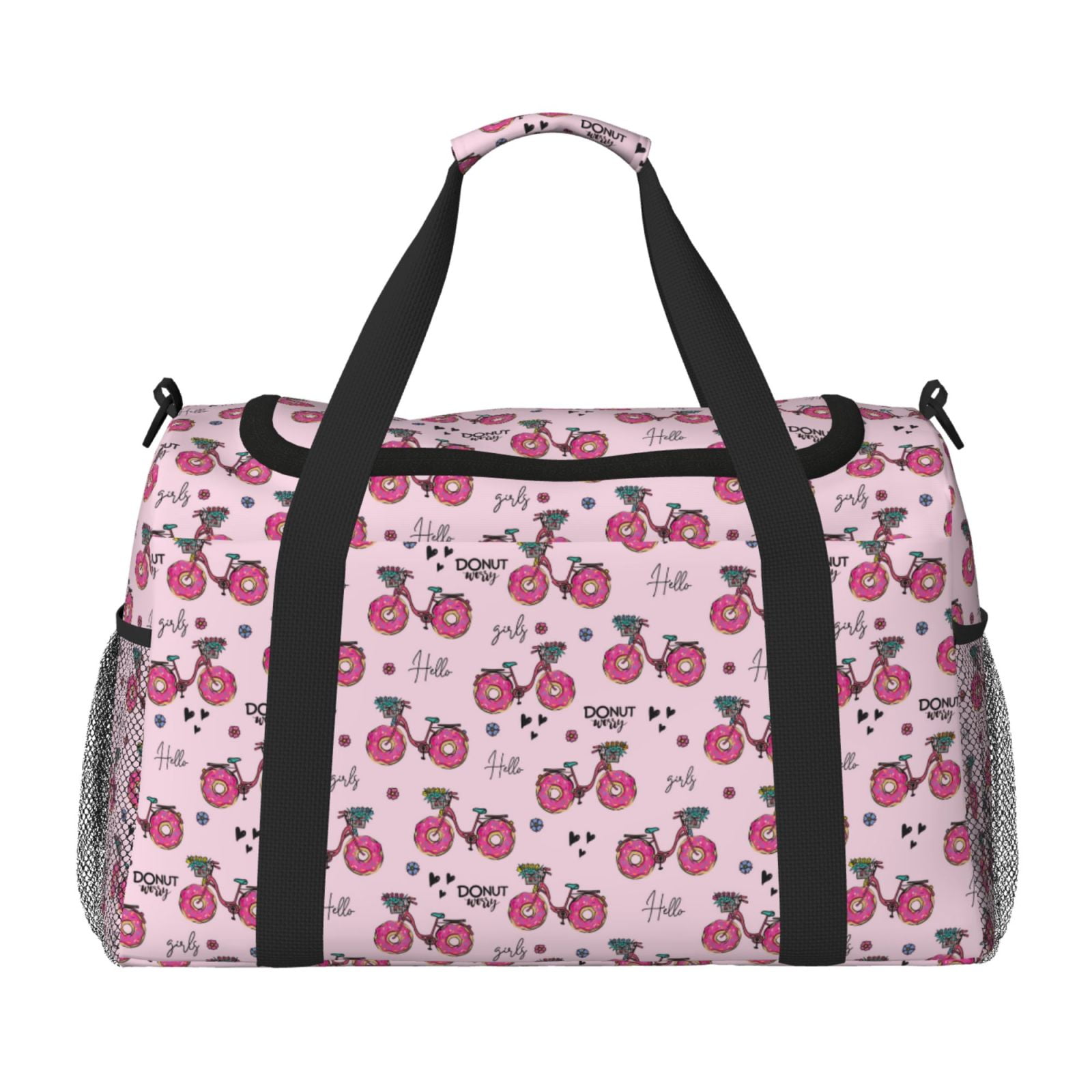 Rateoe Bike with Donut Wheels Pattern Gym Bag for Women, Duffle Bag for Travel with Wet Pocket, Carry on Weekender Bags for Women, Water Resistant Travel Bag Duffel Bag