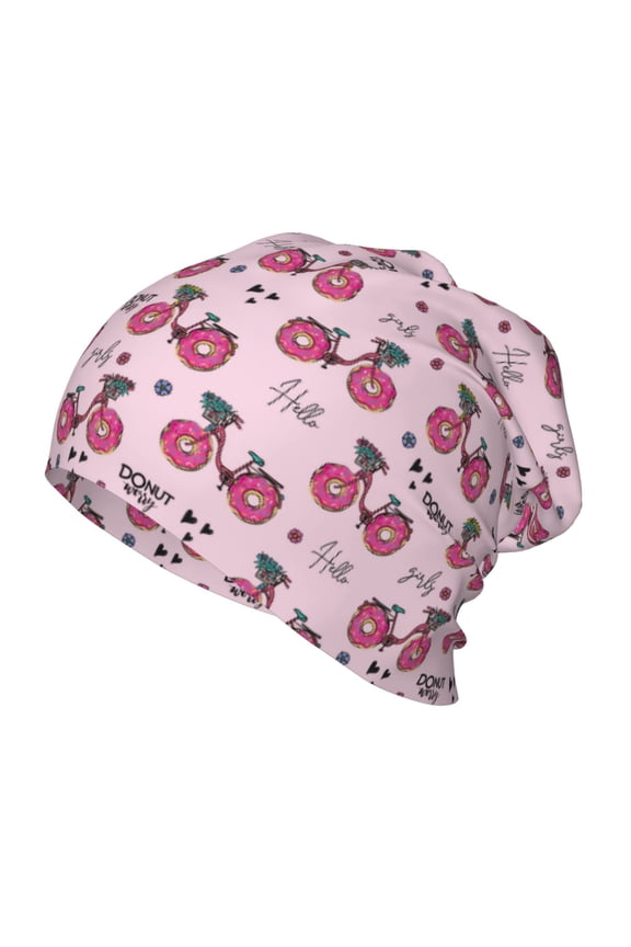 Bike with Donut Wheels Kids Beanie Warm Knit Beanie Hats Boys Girls Winter Hat Soft Slouchy Hats for Kids