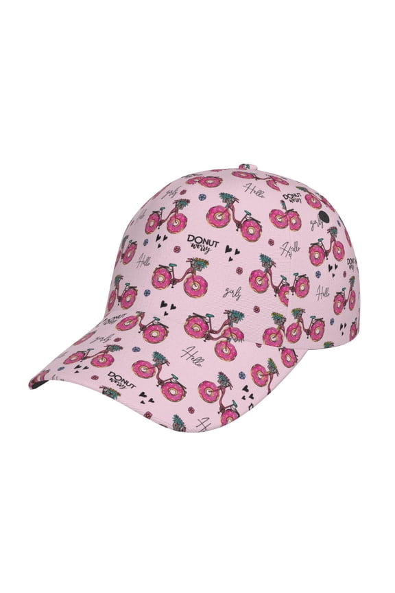 Bike with Donut Wheels Pattern Baseball Cap Outdoor Cap Mountain Dad Hat - Unstructured Soft Cotton Cap-Adjustable UV Protection Cap