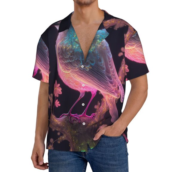 Rateoe Bird 1 Pattern Men's Short Sleeve Classic Shirt, Casual Short-Sleeved Shirt, Lightweight Summer Shirt, Cuban Collar Shirt,Button-Front Shirt-4X-Large