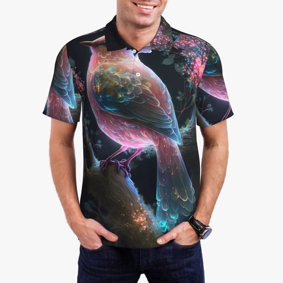 Rateoe Bird 3 Pattern Men's Short Sleeve Polo Shirts, Golf Polo Shirts Short Sleeve Performance Moisture Wicking Dry-Small