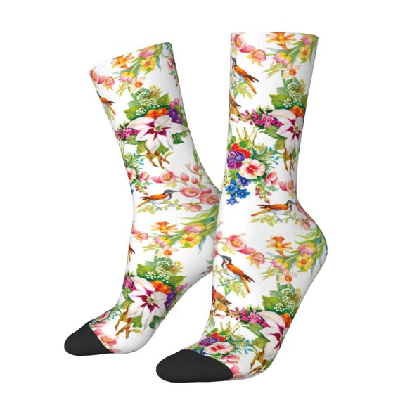 Rateoe Birds And Flowers for Women Casual Calf Socks - Cute Crew Socks - Thin Soft Above Ankle Socks Size 5-11