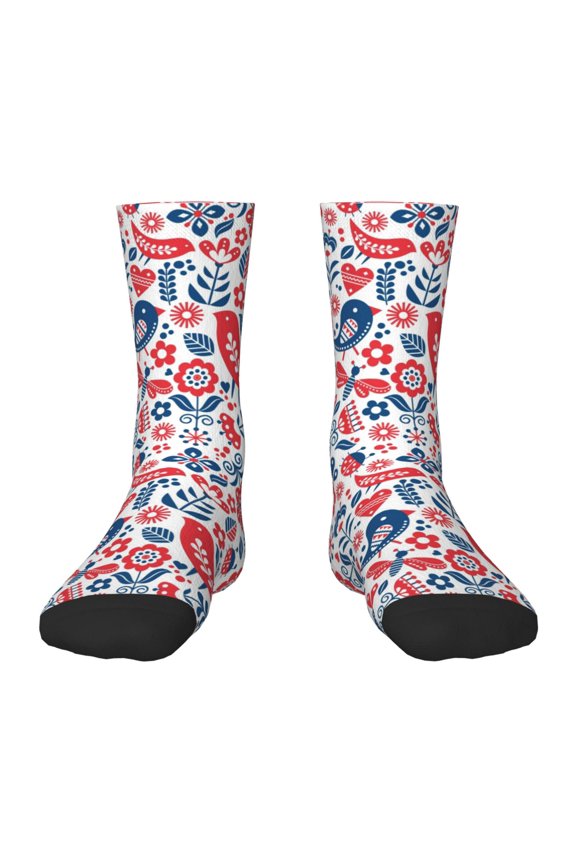 Birds Flowers Pattern Children's Socks, Socks Gifts ,kids Crew Soft Cotton Socks , Moisture-Wicking, Durable, Ideal for Daily Wear & Sports