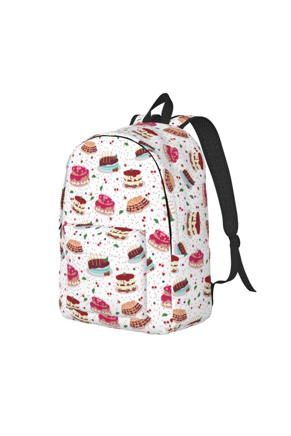 Birthday Cake Pattern Durable Canvas Backpack for Men & Women – Stylish & Lightweight – Adjustable Straps, Multiple Pockets – Fits 15-17 Inch LaptopsSmall
