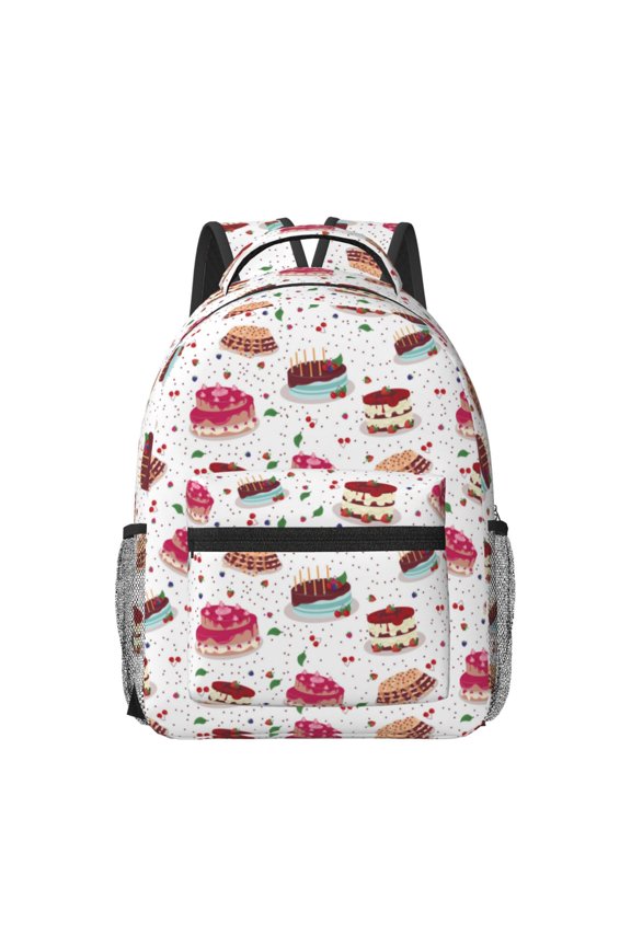 Birthday Cake Pattern Durable Student Backpack Laptop Bag- Ergonomic Design, Waterproof Twill Fabric - Ideal for School, Travel, and Outdoor Activities