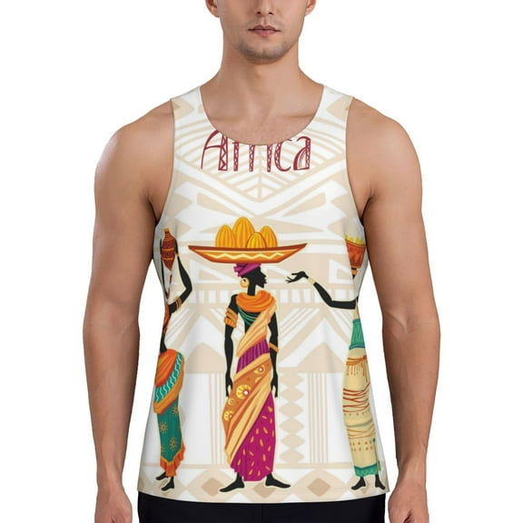 Rateoe Black African Woman Pattern Sleeveless Gym Shirt Muscle Tee Breathable Workout Shirt Slim-Fit Tank Quick Dry Fit Muscle Tank Top Bodybuilding Sleeveless T Shirt-