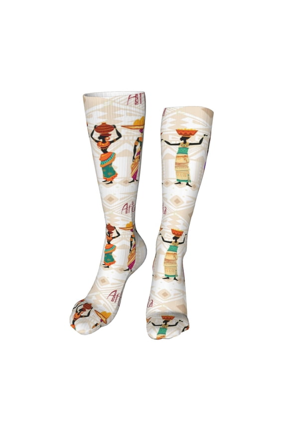 Black African Woman print Women's Men's Novelty 20in Crew Socks Cotton Socks Knee High Socks for Walking,Running,Nurses,Pregnancy-One Size