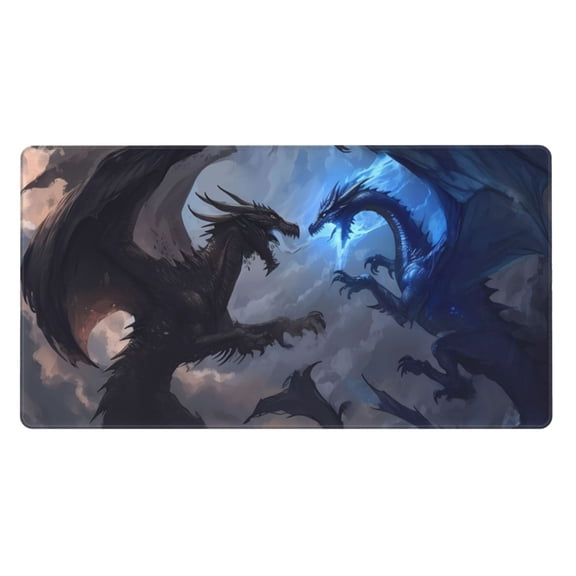 Rateoe Black And Blue Lightning Dragon Print Mouse Pad - Extended Large Gaming Mousepad,Non-Slip Stitched Edge,16x29.5 Inch
