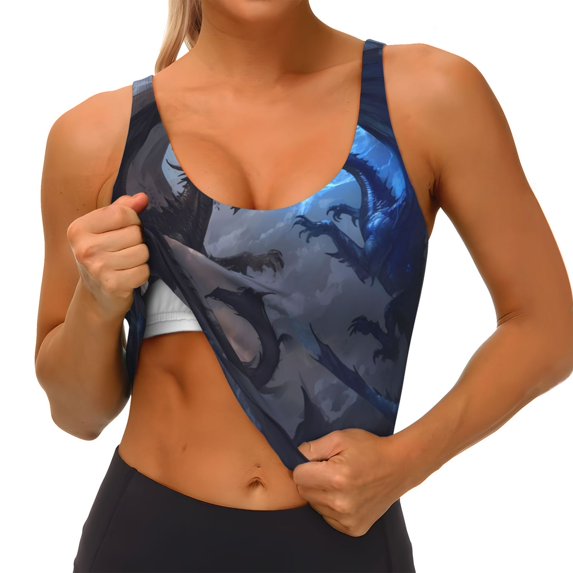 Rateoe Black And Blue Lightning Dragon Print Womens' Sports Bras Scoop Neck Sports Vest- Padded U Back Seamless High Impact Support