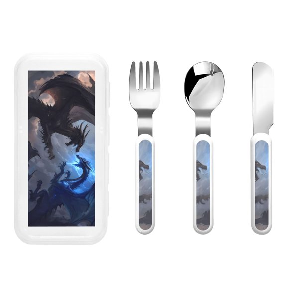 Rateoe Black And Blue Lightning Dragon for Stainless Steel Kids Silverware Set - Child and Toddler Safe Flatware - Children's Knife, Fork And Spoon Set